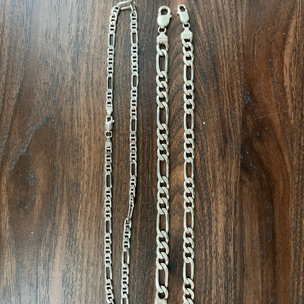 Sterling Silver Figaro Chain Necklace and Bracelet Set